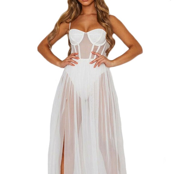 NEW Festival Summer Party Mesh Dress with Slit - Picture 2 of 6